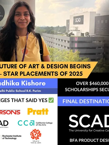 Radhika's success is a testament to our focused approach. We worked together to secure her admission into SCAD for Product Design, along with an incredible scholarship package of over $460,000.