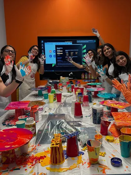 Getting messy is part of the fun. This is from a fluid art session with the amazing team at Bloomberg in Mumbai. There are no brushes, no rules, just pure, colorful joy.