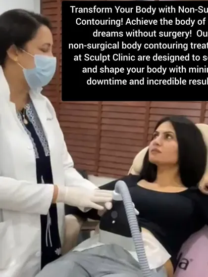 Here, one of our expert doctors is performing a non-surgical body contouring treatment on the abdominal area. We use precise applicators to target stubborn fat, ensuring a comfortable and effective session with no downtime.