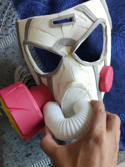 The unpainted mask for my Krieg cosplay. I built the base structure from foam and other materials before starting the detailed paint job.