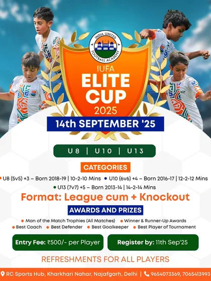 Get ready for the IUFA Elite Cup 2025. This poster gives you all the details for one of our most exciting youth football tournaments, featuring a league-plus-knockout format to guarantee more game time for every team.