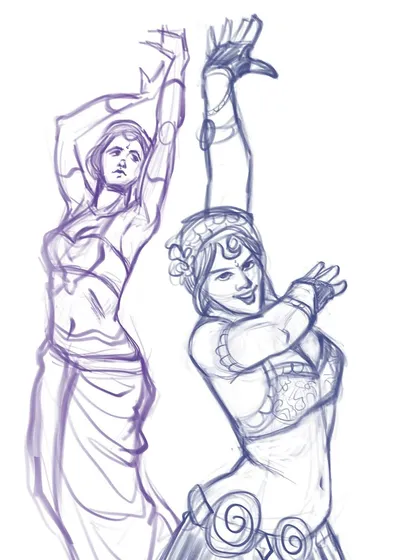 Some expressive dance pose sketches. I love drawing dancers because it allows me to capture dynamic movement and flowing energy in my line work.