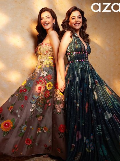 A gorgeous shot of sisters Kajal and Nisha Aggarwal for Aza Fashions. I styled Kajal's hair with soft, voluminous waves to match the romantic, floral-embroidered gown.