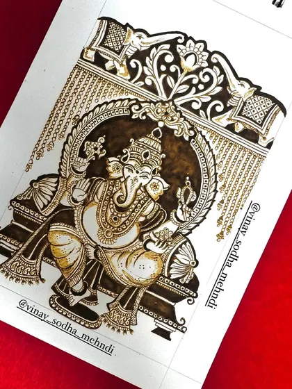 An elaborate drawing of Lord Ganesha, created as a design study. We encourage students to practice drawing figures on paper to master their form and details.