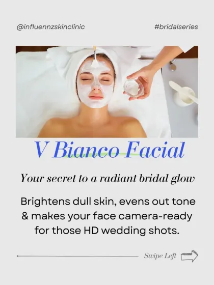For that camera-ready bridal glow, I often recommend the V Bianco Facial. It is specifically designed to brighten dull skin and even out skin tone, ensuring you look radiant in your wedding photos.