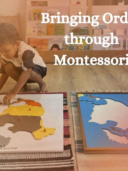 A child works with puzzle maps, bringing order to his understanding of geography. The prepared environment provides the tools for children to organize the world in their minds.