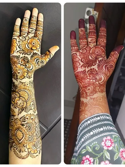 Here you can see the magic of natural henna. On the left is the fresh paste, and on the right is the gorgeous, deep red stain it develops into after removal. I never use filters on my stain pictures.