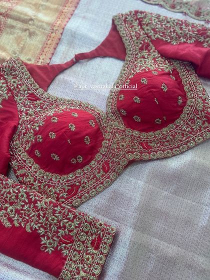 The front of the red zardosi blouse.