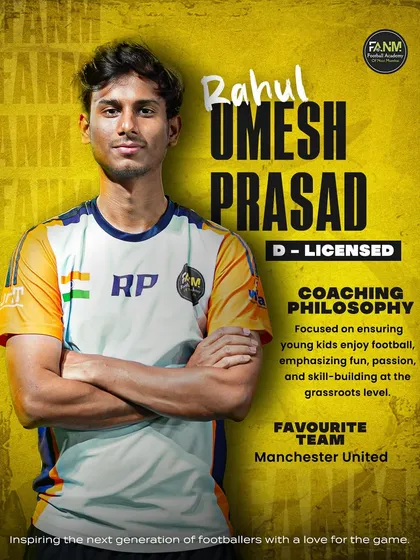 Introducing Rahul Umesh Prasad, a D-Licensed coach at our academy. His philosophy is centered on ensuring young kids enjoy the game, emphasizing fun and skill-building at the grassroots level.