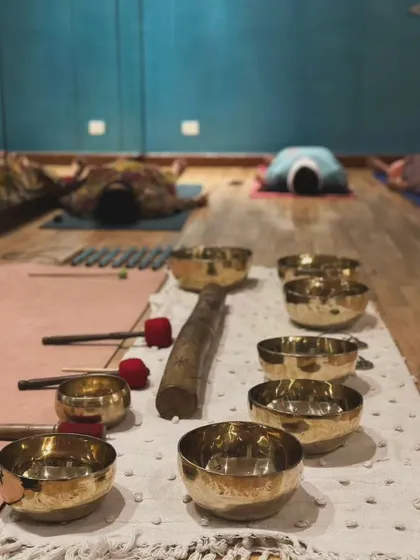 A close up of my Tibetan singing bowls, the core instruments of my sound healing practice. Each handcrafted bowl is chosen for its specific vibrational quality to help retune the body and mind, creating a sound bath that washes away stress.