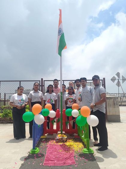 Another shot of our Independence Day celebration. We decorated with tricolor balloons and came together as a community to honor the day, blending patriotism with a fun environment.
