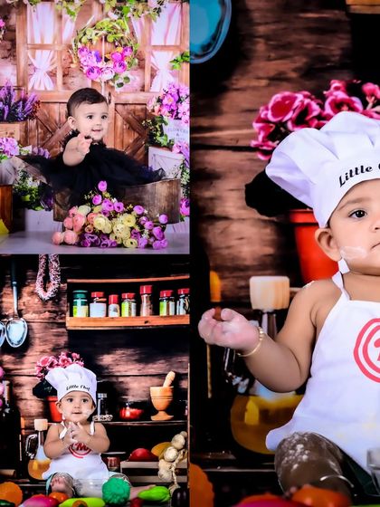 A collage showing a floral theme and a little chef theme.