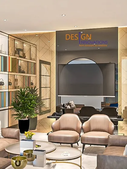 A look into a modern corporate lounge we designed. The goal was to create a space that is both professional and welcoming, reflecting the company's brand identity. It features comfortable seating, ample greenery, and a floor-to-ceiling display that blends storage with artistry.