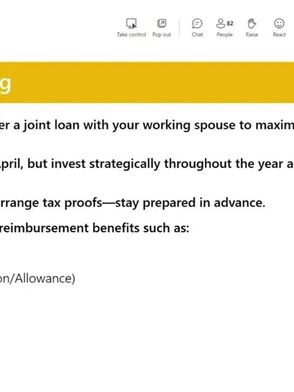 A screenshot from our webinar on "Understanding Tax Structures" for Allstate employees. Our Director, Rachna Rego, is seen presenting key tax strategies and smart financial planning tips to help professionals maximize their savings.