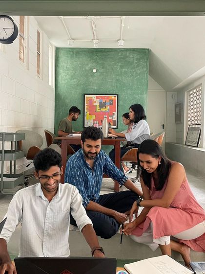 Talking shop at the studio. This is where ideas are born, discussed, and developed.