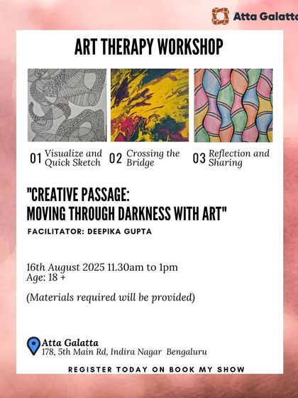 Poster for an art therapy workshop titled 'Creative Passage: Moving Through Darkness with Art'.