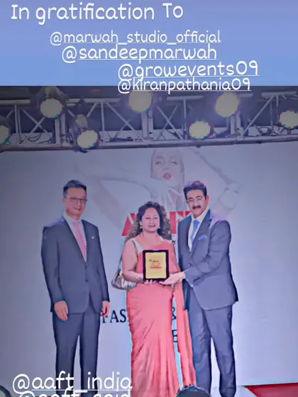 A moment of gratitude at the 8th Global Fashion & Design Week at AAFT, Noida Film City. Being facilitated by the esteemed Mr. Sandeep Marwah in front of global dignitaries and enthusiastic students was a truly humbling experience.