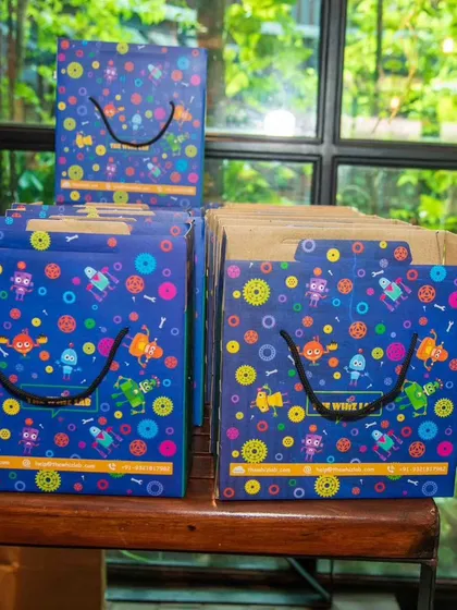 We bring the entire party to you, neatly packed and ready for fun. Each child receives their own individual, branded kit filled with all the materials needed for their science adventure.
