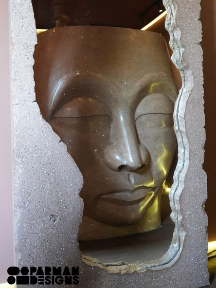 Reimagining our Rooh collection with a Ghibli-inspired aesthetic. This image shows the tranquil face sculpture, a centerpiece of the collection, which embodies serenity and a deep connection to the earth.