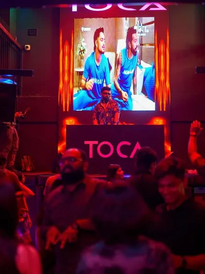 A wide shot of my set at Toca, with my visuals on the big screen.