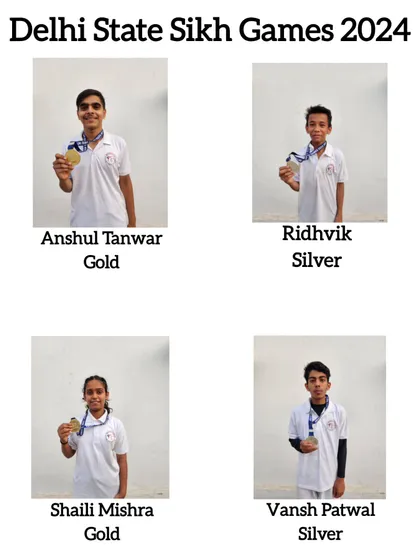 Gold and silver medalists from the Delhi State Sikh Games 2024.