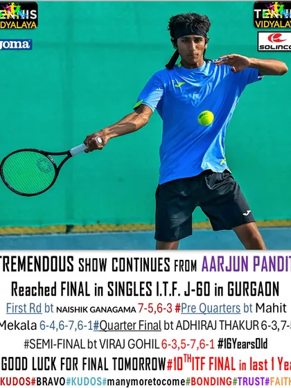 Another great run from Aarjun Pandit, reaching the singles final of the ITF J-60 in Gurgaon after defeating multiple seeded players.