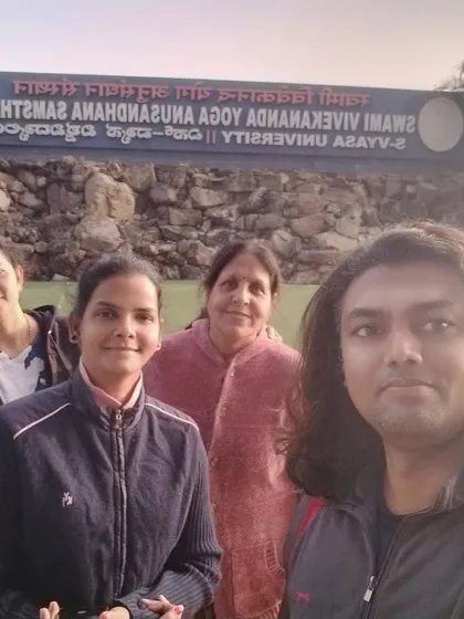 A selfie of our team during our enriching pre-conference visit to SVYASA, Bangalore, where we gained valuable academic insights.