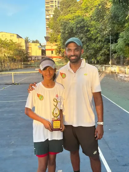 Rumi Gadia with her coach after another runner-up finish in the Aita Champion series under 14 doubles, this time in Mohali.