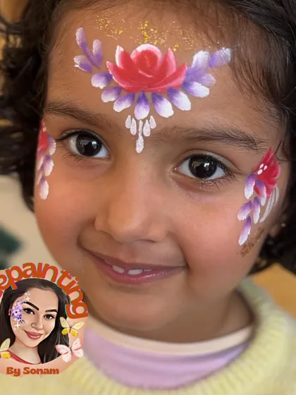A full-face floral design that is both beautiful and playful.
