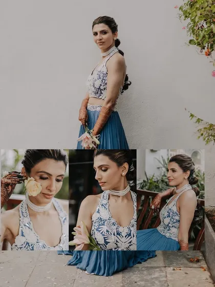 A collage of beautiful bridal portraits from a carnival party, capturing her elegance and the festive details.