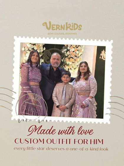 A beautiful family portrait with the young star in his custom Vern Kids outfit. We love creating pieces that fit seamlessly into your most cherished family memories.