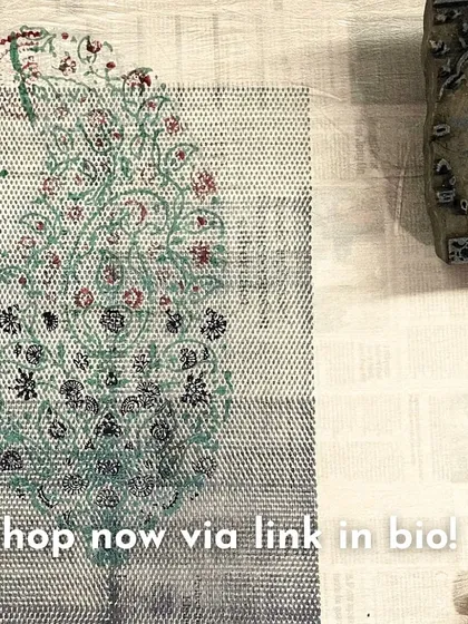 This intricate paisley, featured in our festive collection, is an eight-part woodblock stitched together like a jigsaw puzzle. Detailed with peacocks, vines, and flowers, blocks like these are rare beauties from our archive.