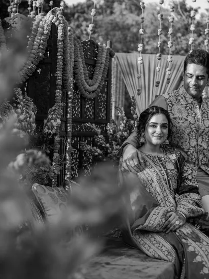 A classic, quiet portrait amidst the lively Mehendi celebrations in Delhi. This black and white shot has a timeless feel, capturing a moment of calm and connection.