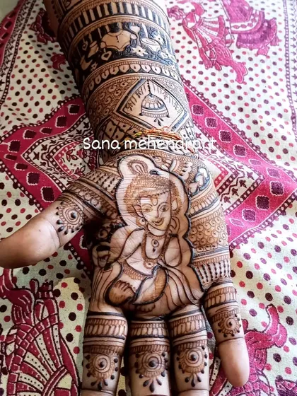 A single-hand design for a baby shower, featuring a portrait of little Krishna, perfect for a smaller, more intimate celebration.