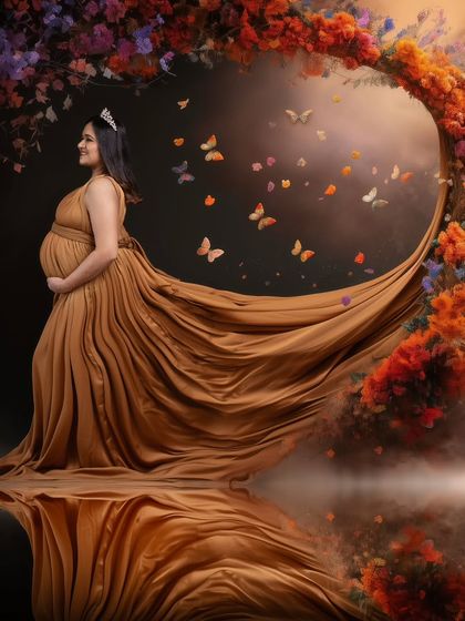 Wrapped in warmth, crowned in grace, and surrounded by a swirl of dreams. This frame speaks of power, beauty, and the magical journey of motherhood.