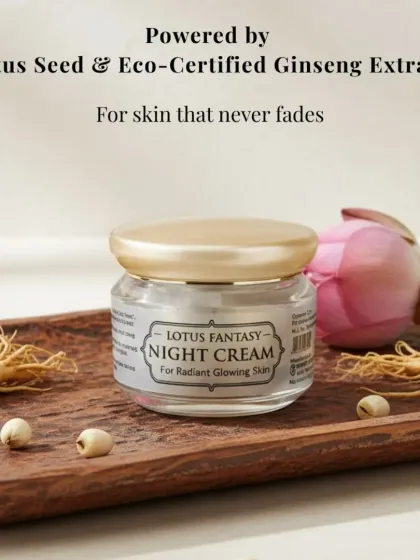 Powered by Lotus Seed and Eco-Certified Ginseng Extract, my Lotus Fantasy Night Cream is made for skin that never fades. It works overnight to rejuvenate, firm, and restore your skin's natural youth.