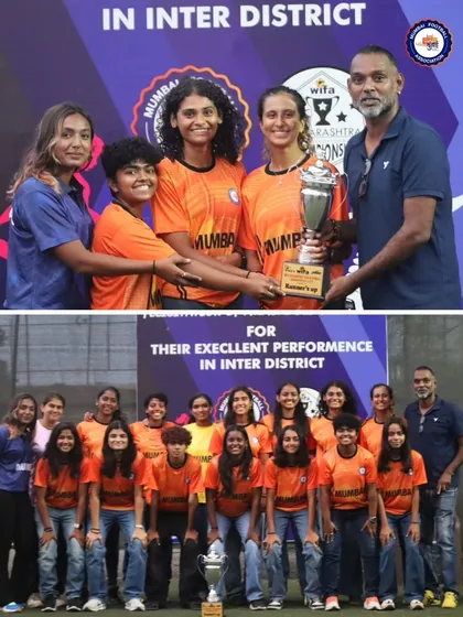 Our senior women's team proudly displaying their Inter-District Runner-Up trophy. We are committed to developing top talent in both our men's and women's competitive squads.