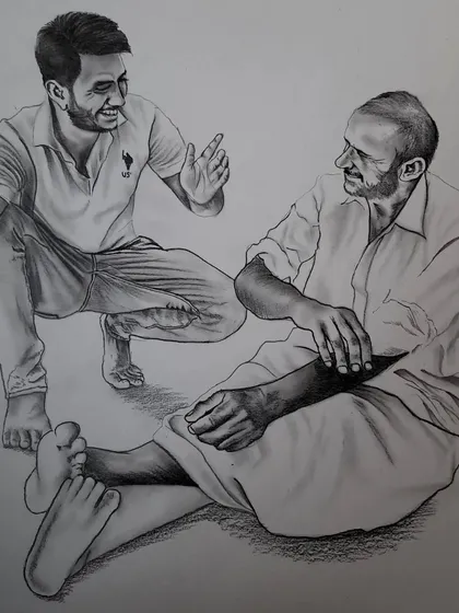 This A3 size graphite drawing was a commission to capture a candid moment between two people. The challenge was to draw their relaxed postures and interaction realistically from a photo.
