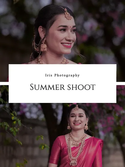 A close-up beauty shot from another summer-themed session, highlighting the model's features and the intricate traditional jewelry.