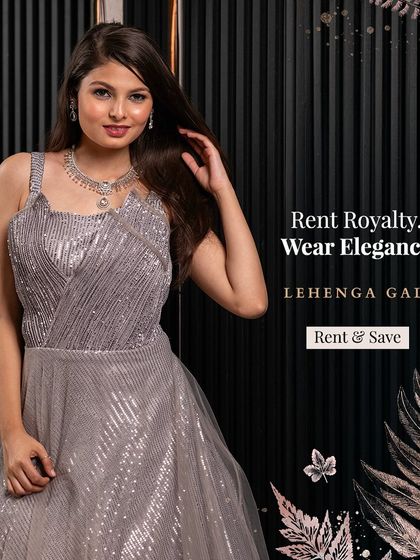 Rent royalty, wear elegance. This silver-grey gown with linear sequin work is a chic and modern rental for a cocktail party or reception.
