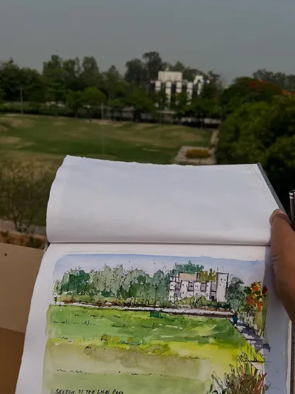A sketch of the local park in Sonipat, where I recently shifted. I tried to capture the view from my terrace amidst the chaos of moving.