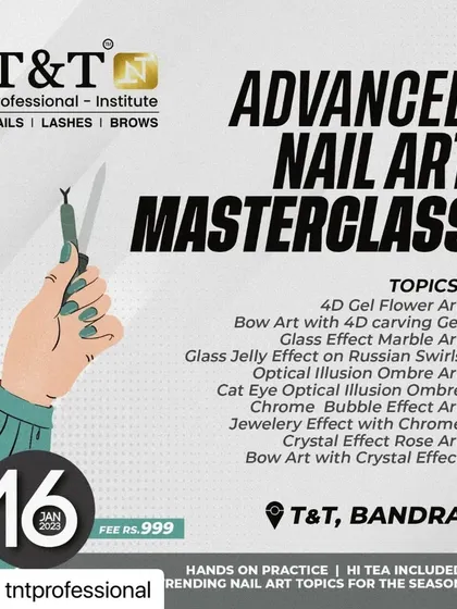 An announcement for our Advanced Nail Art Masterclass in Bandra, Mumbai. This one-day intensive covered over ten different trending art techniques.