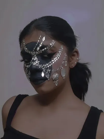 A final shot of the rhinestone mask, capturing the beautiful and complex details of this personal project.