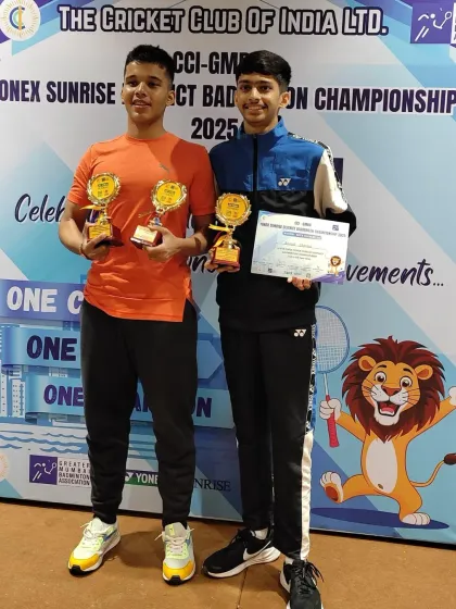 A closer look at our U17 Boys' Doubles champions, Vikrant and Anmol, with their well-earned trophies from the CCI GMBA tournament.