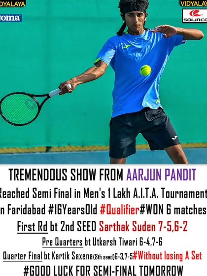 A tremendous show from 16-year-old Aarjun Pandit, reaching the semi-final in a Men's 1 Lakh AITA Tournament after defeating the 2nd seed.