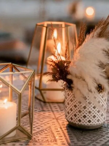 A little bit of sparkle goes a long way. These geometric candle holders add a modern and elegant touch to the tablescape, reflecting the light beautifully.