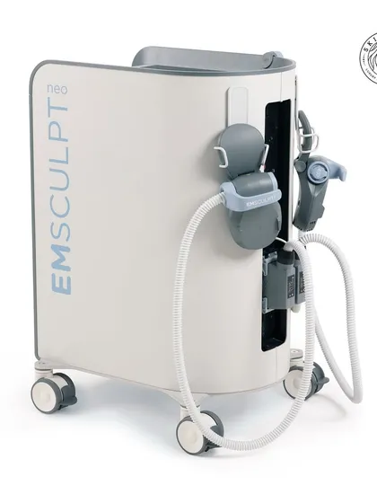 This is the state-of-the-art Emsculpt NEO machine at my clinic. It represents the pinnacle of non-invasive body sculpting technology, offering a safe, effective, and efficient path to a stronger, more defined physique.