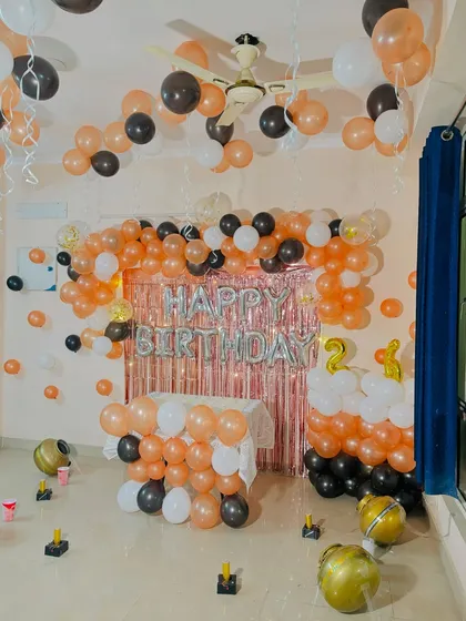 Another angle of the 21st birthday room decoration, showing the full extent of the setup.