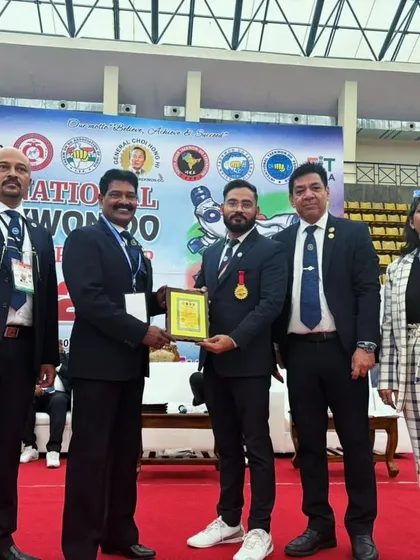A proud moment receiving the 'Outstanding Instructor' award from the Taekwon-do Association of India. This recognition reflects the success of my students and our shared commitment to excellence in ITF Taekwondo.