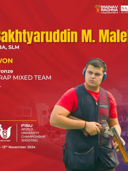 Bakhtyaruddin M. Malek with his Bronze medal for the Trap Mixed Team event at the FISU World University Championship. We are proud to support our athletes as they excel on the world stage.